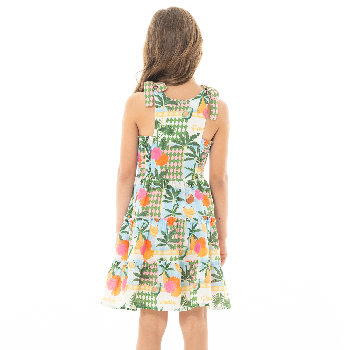 VESTIDO PARA NIÑAS CORTO DISEÑO TROPICAL