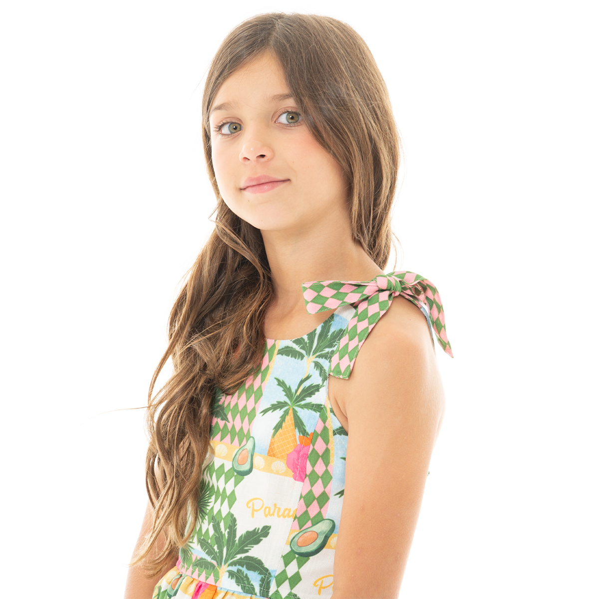 VESTIDO PARA NIÑAS CORTO DISEÑO TROPICAL