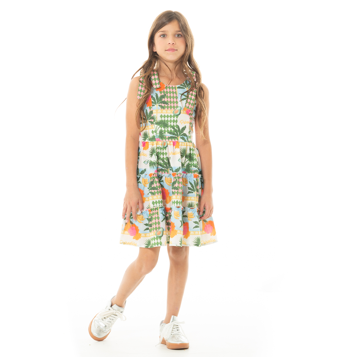 VESTIDO PARA NIÑAS CORTO DISEÑO TROPICAL