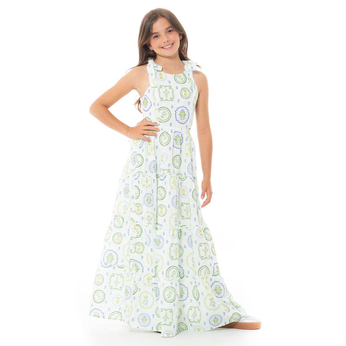 VESTIDO PARA NIÑAS LARGO CON DISEÑO BOTANICO