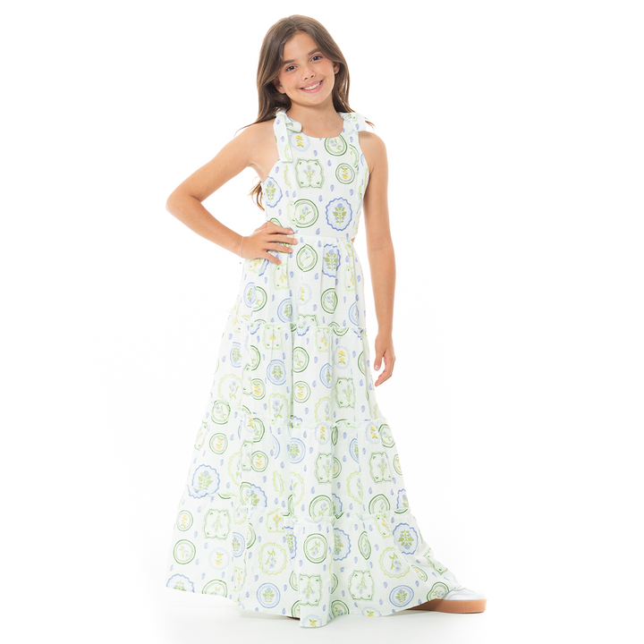 VESTIDO PARA NIÑAS LARGO CON DISEÑO BOTANICO