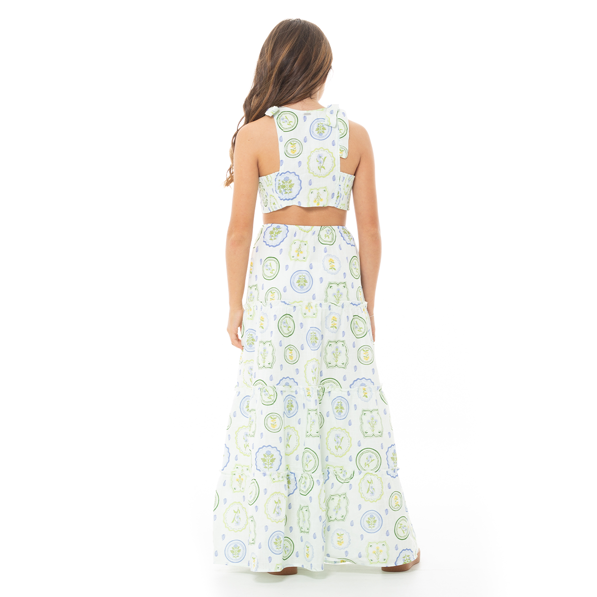 VESTIDO PARA NIÑAS LARGO CON DISEÑO BOTANICO