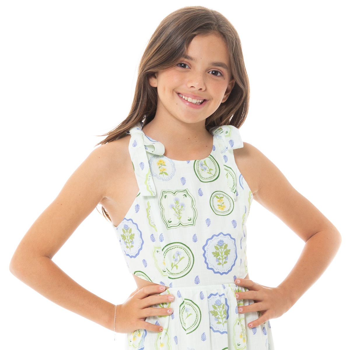 VESTIDO PARA NIÑAS LARGO CON DISEÑO BOTANICO