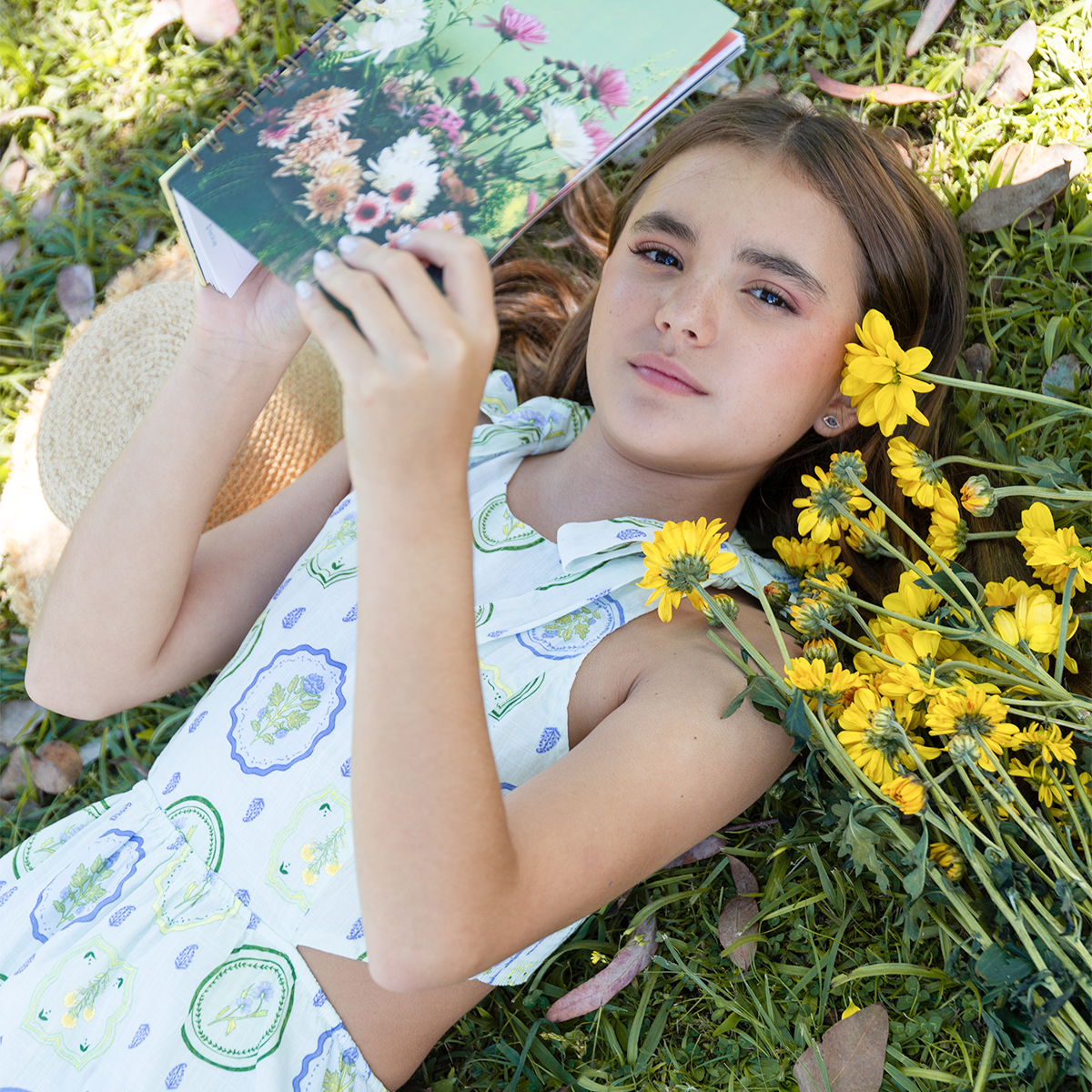 VESTIDO PARA NIÑAS LARGO CON DISEÑO BOTANICO