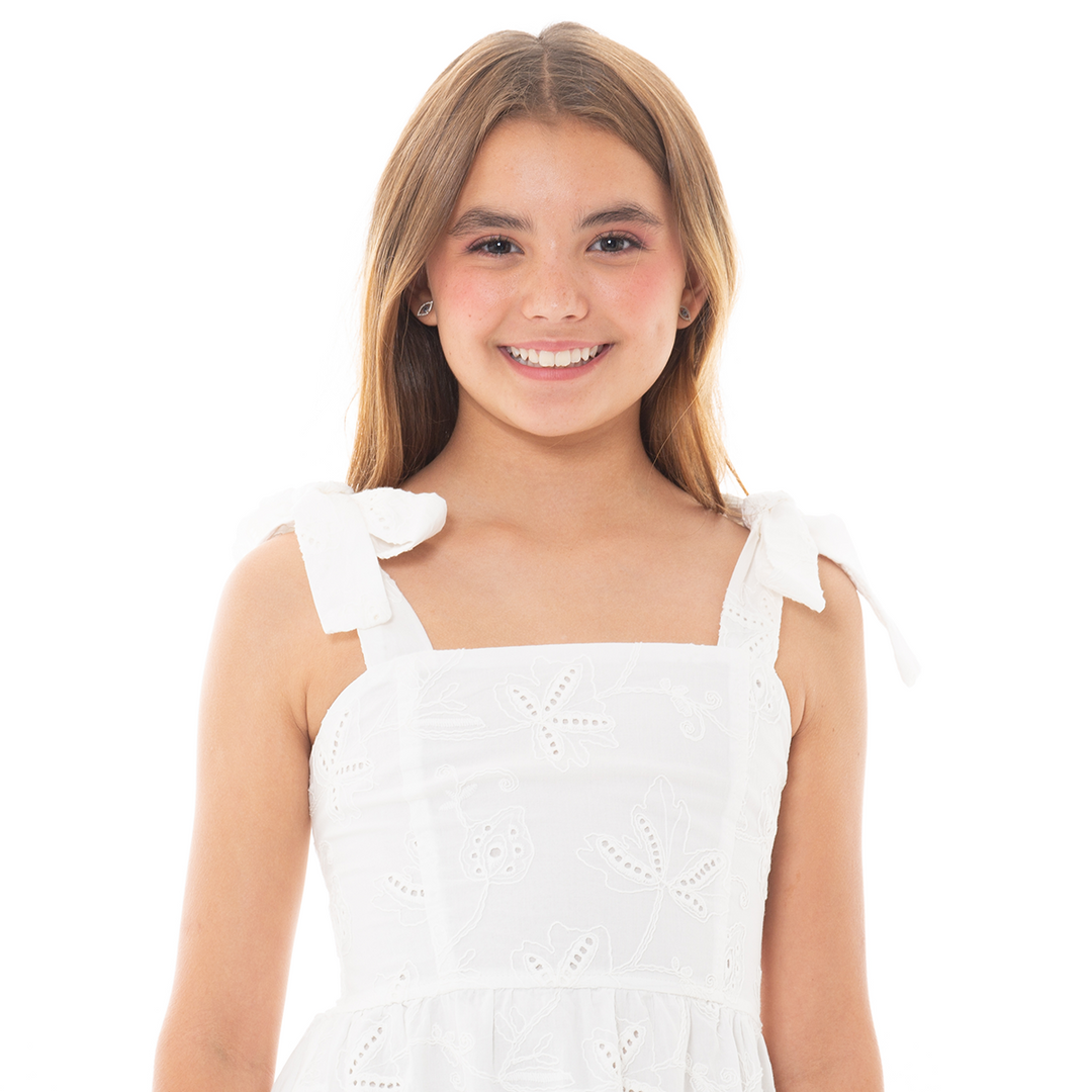 VESTIDO PARA NIÑAS LARGO EN OJALILLO