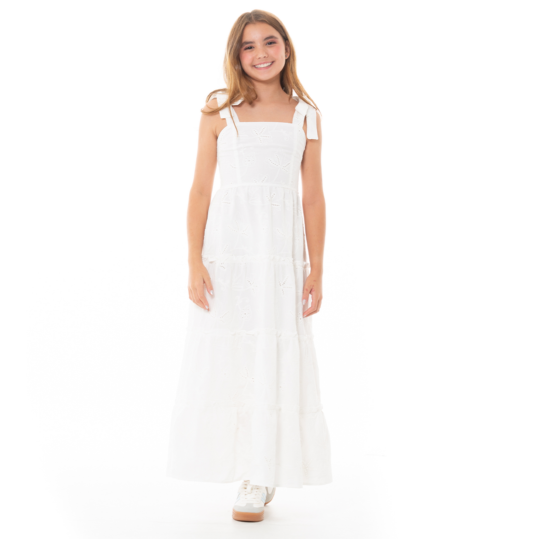 VESTIDO PARA NIÑAS LARGO EN OJALILLO