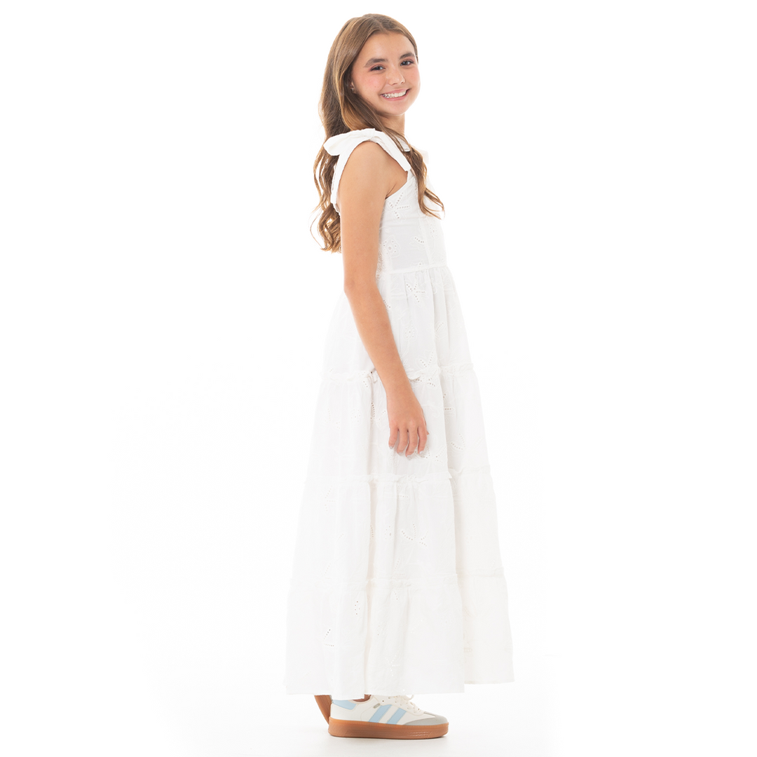 VESTIDO PARA NIÑAS LARGO EN OJALILLO