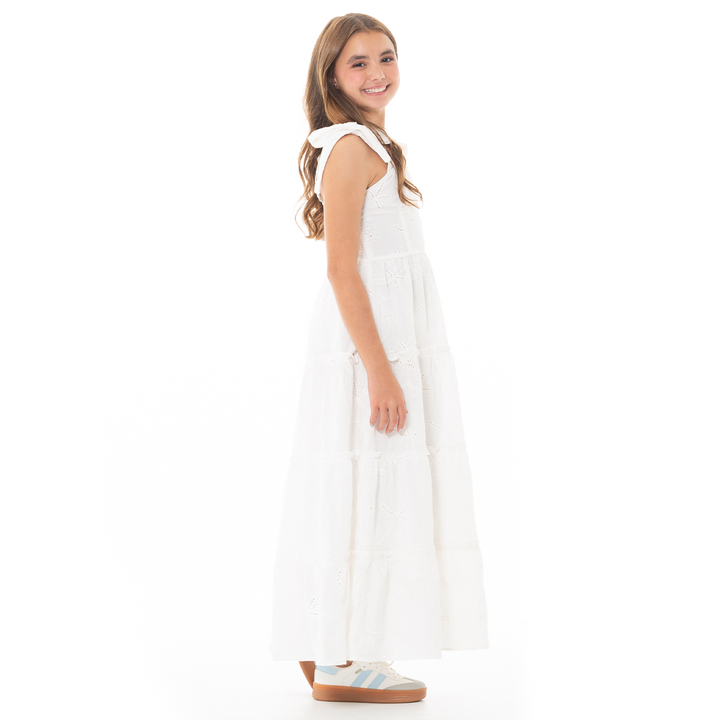 VESTIDO PARA NIÑAS LARGO EN OJALILLO