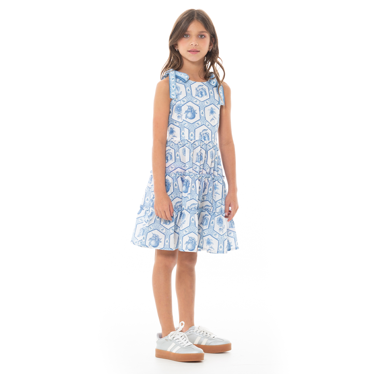 VESTIDO PARA NIÑAS CORTO AZUL FLORAL