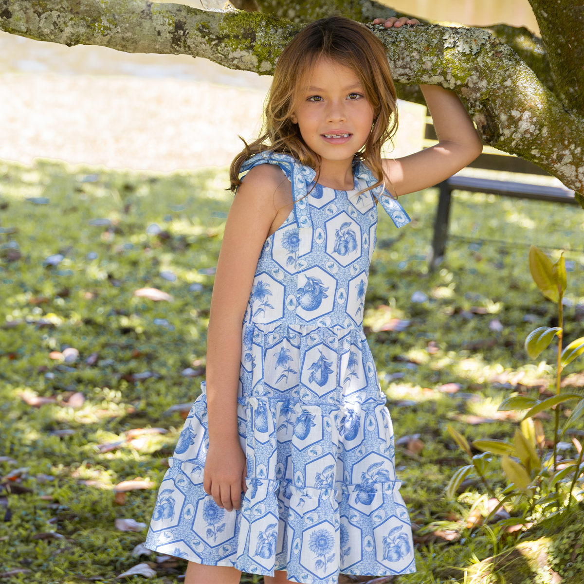 VESTIDO PARA NIÑAS CORTO AZUL FLORAL