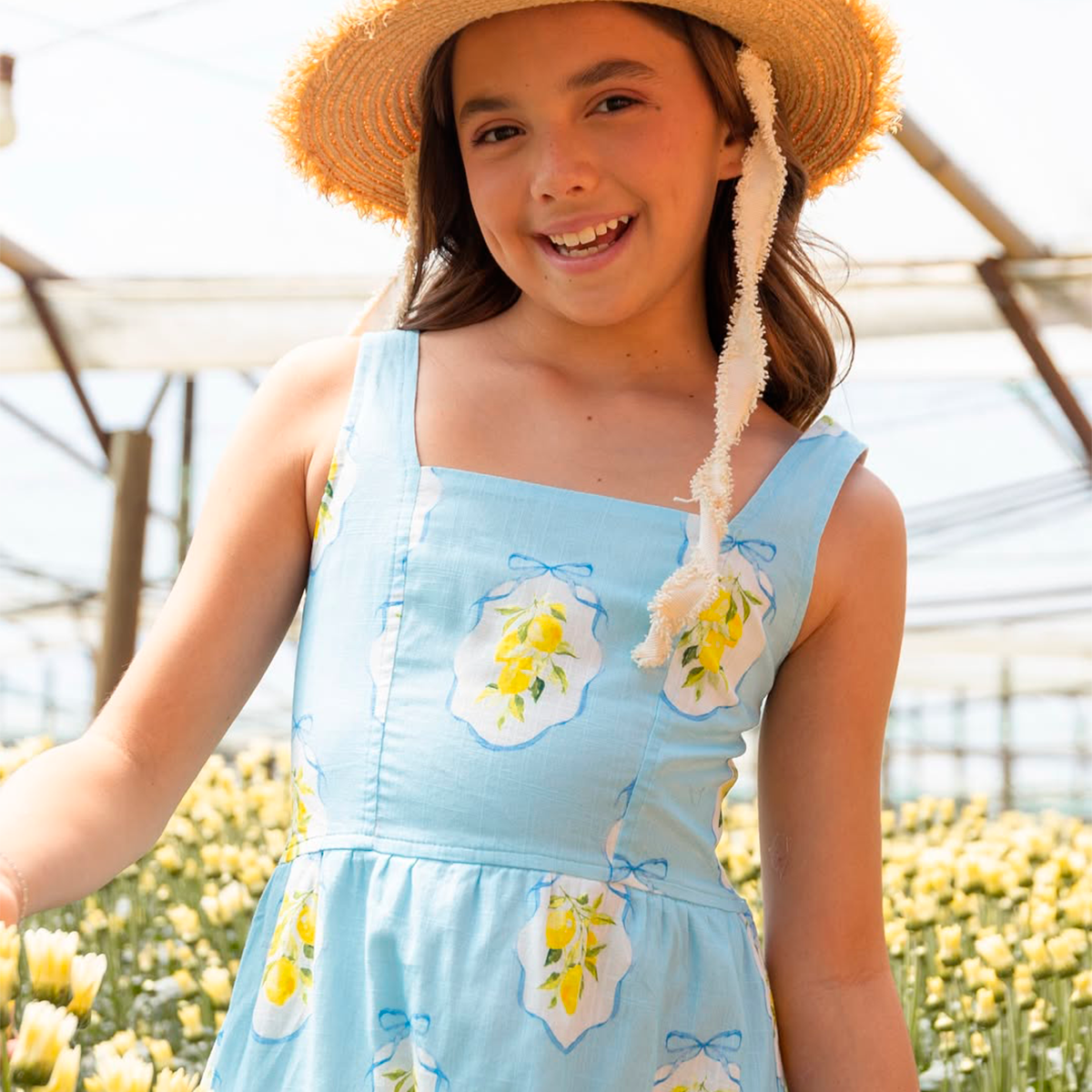 VESTIDO PARA NIÑAS LARGO CON DISEÑO DE LIMONES