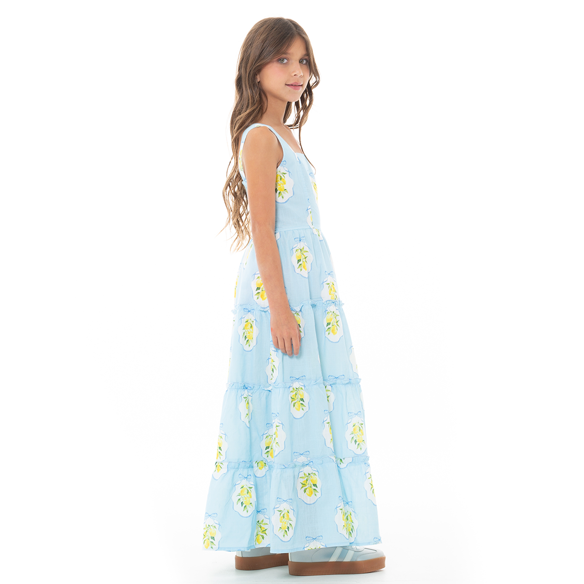 VESTIDO PARA NIÑAS LARGO CON DISEÑO DE LIMONES