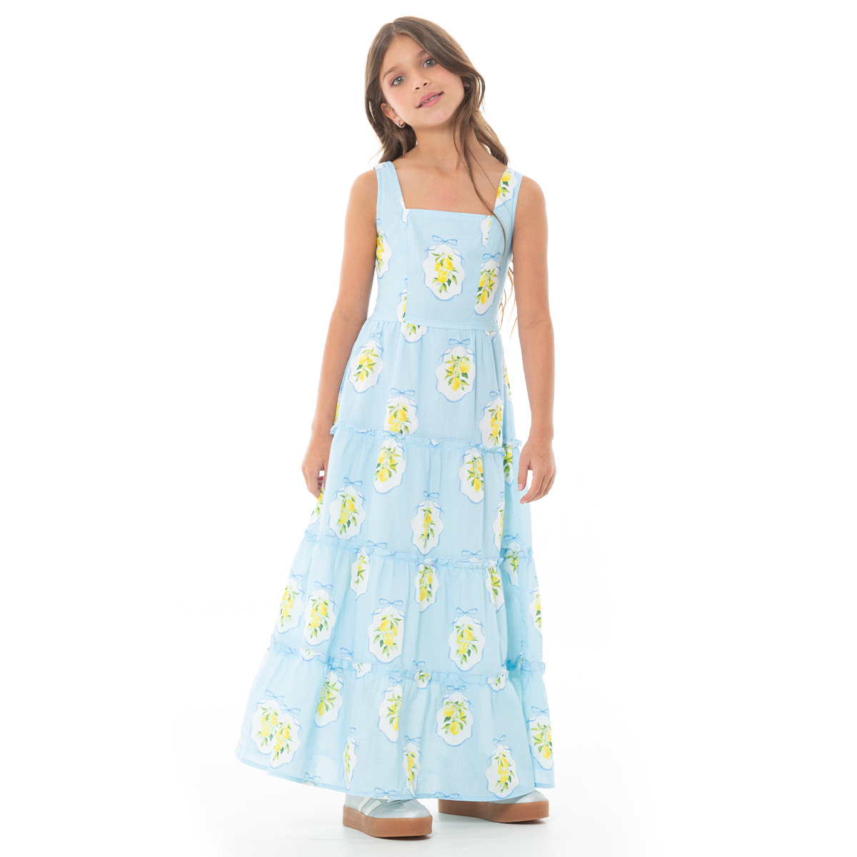 VESTIDO PARA NIÑAS LARGO CON DISEÑO DE LIMONES