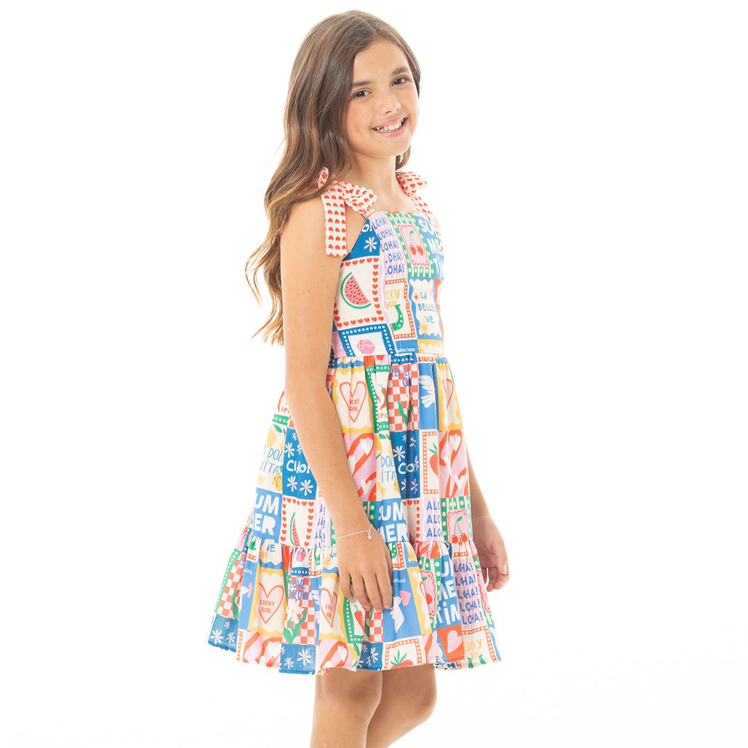 VESTIDO PARA NIÑAS CORTO ESTAMPADO TROPICAL