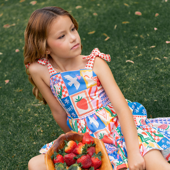 VESTIDO PARA NIÑAS CORTO ESTAMPADO TROPICAL