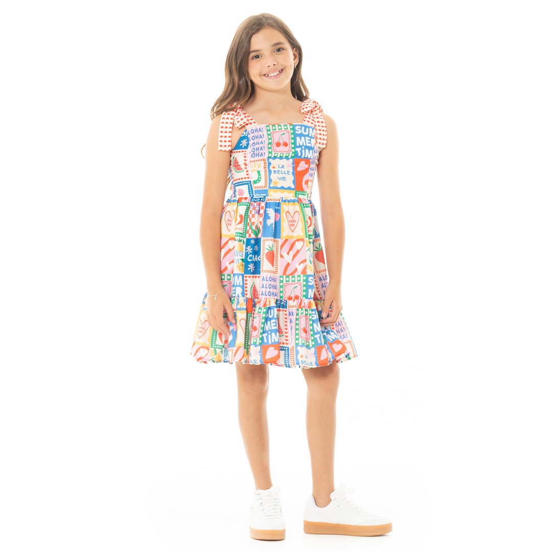 VESTIDO PARA NIÑAS CORTO ESTAMPADO TROPICAL