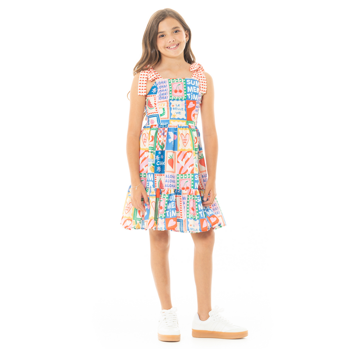 VESTIDO PARA NIÑAS CORTO ESTAMPADO TROPICAL