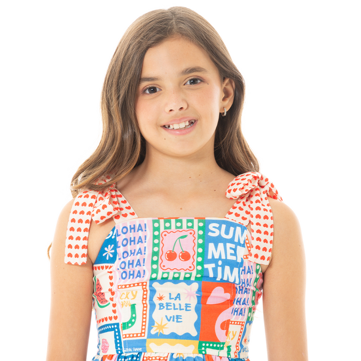 VESTIDO PARA NIÑAS CORTO ESTAMPADO TROPICAL