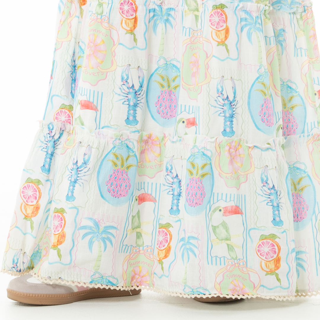 VESTIDO PARA NIÑAS LARGO CON DISEÑO TROPICAL