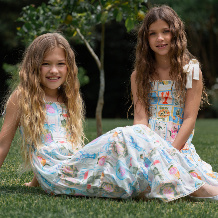 VESTIDO PARA NIÑAS LARGO CON DISEÑO TROPICAL