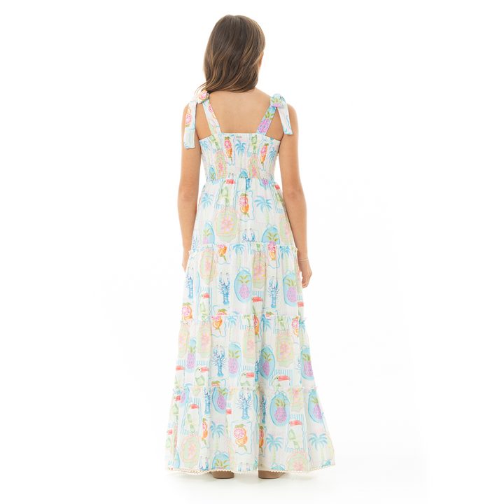 VESTIDO PARA NIÑAS LARGO CON DISEÑO TROPICAL