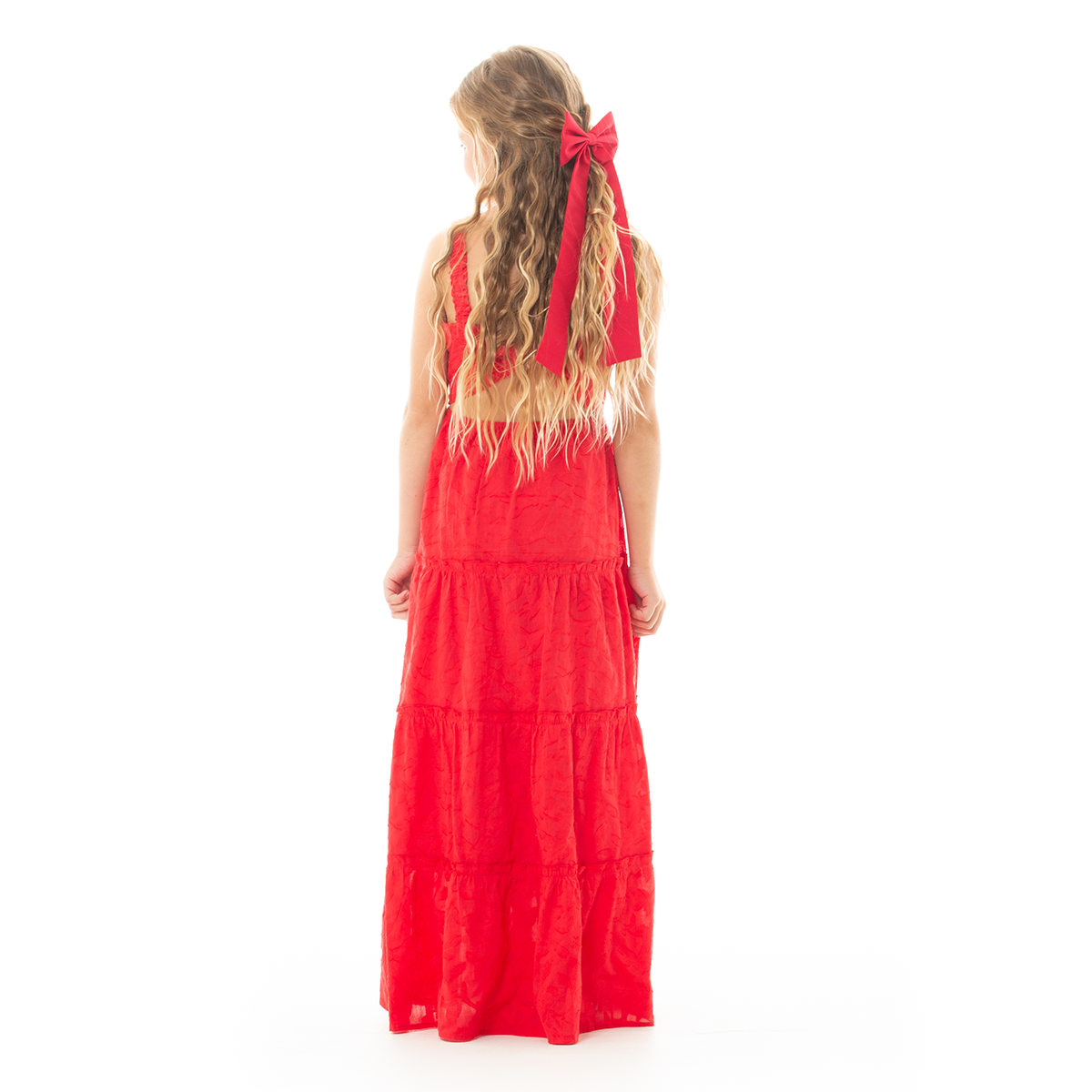 VESTIDO PARA NIÑAS LARGO CON DISEÑO - COLOR ROJO