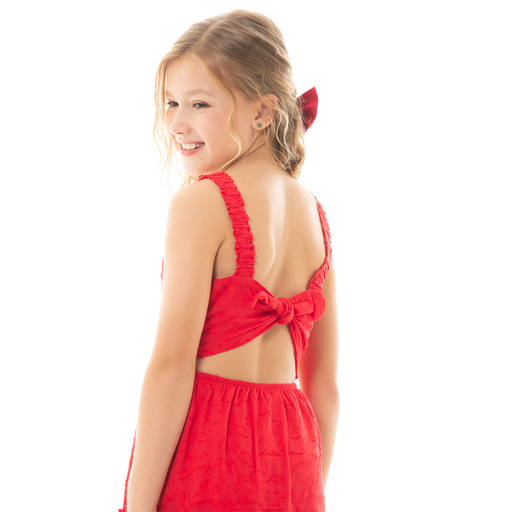 VESTIDO PARA NIÑAS LARGO CON DISEÑO - COLOR ROJO