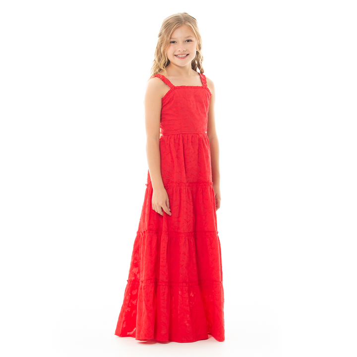 VESTIDO PARA NIÑAS LARGO CON DISEÑO - COLOR ROJO