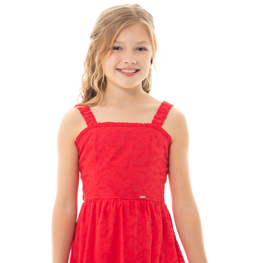 VESTIDO PARA NIÑAS LARGO CON DISEÑO - COLOR ROJO