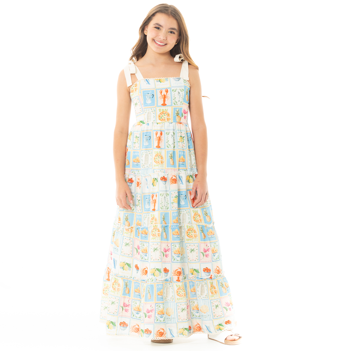VESTIDO PARA NIÑAS LARGO CON DISEÑO TROPICAL