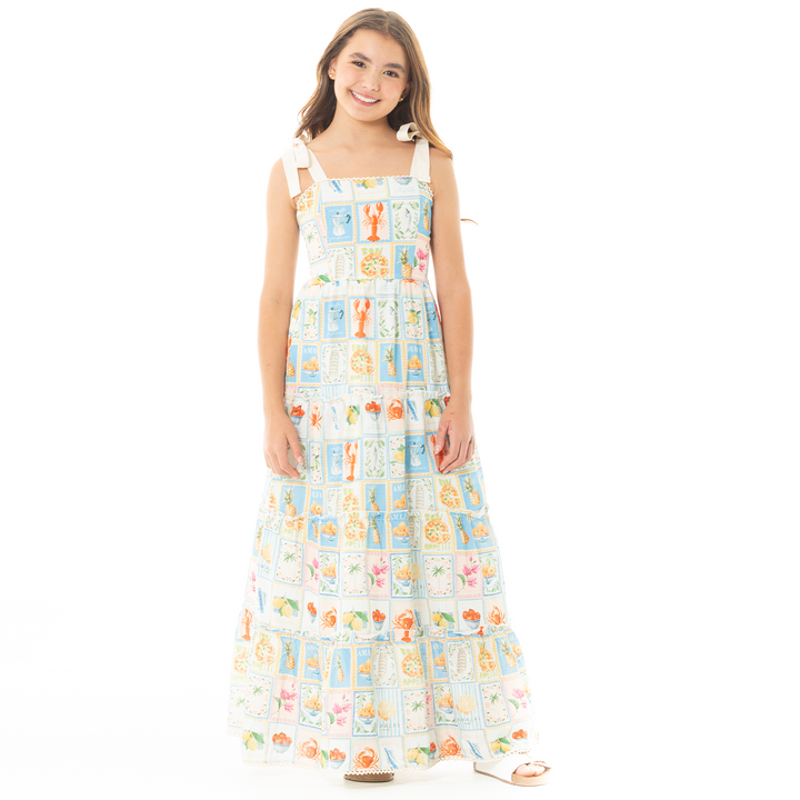 VESTIDO PARA NIÑAS LARGO CON DISEÑO TROPICAL