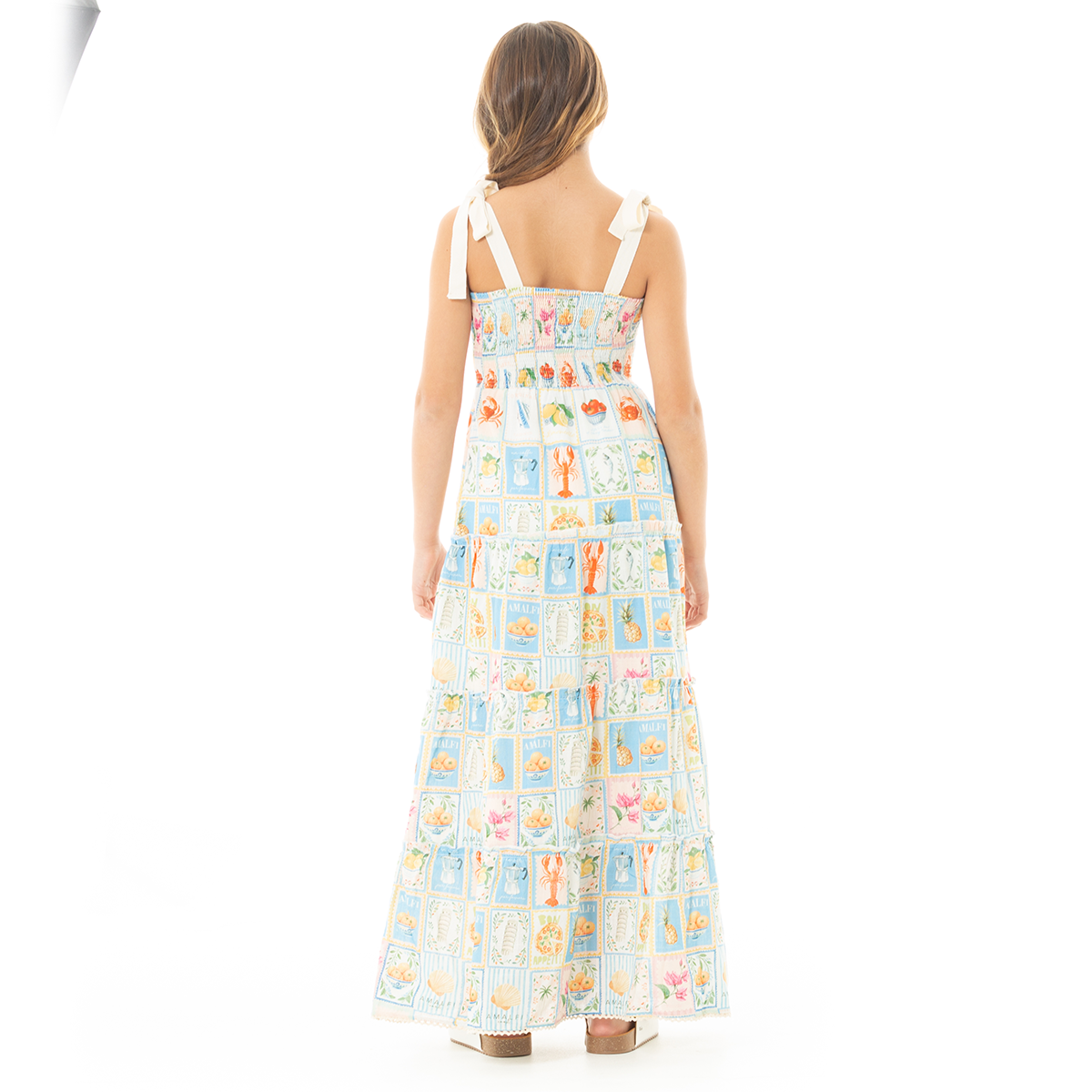 VESTIDO PARA NIÑAS LARGO CON DISEÑO TROPICAL