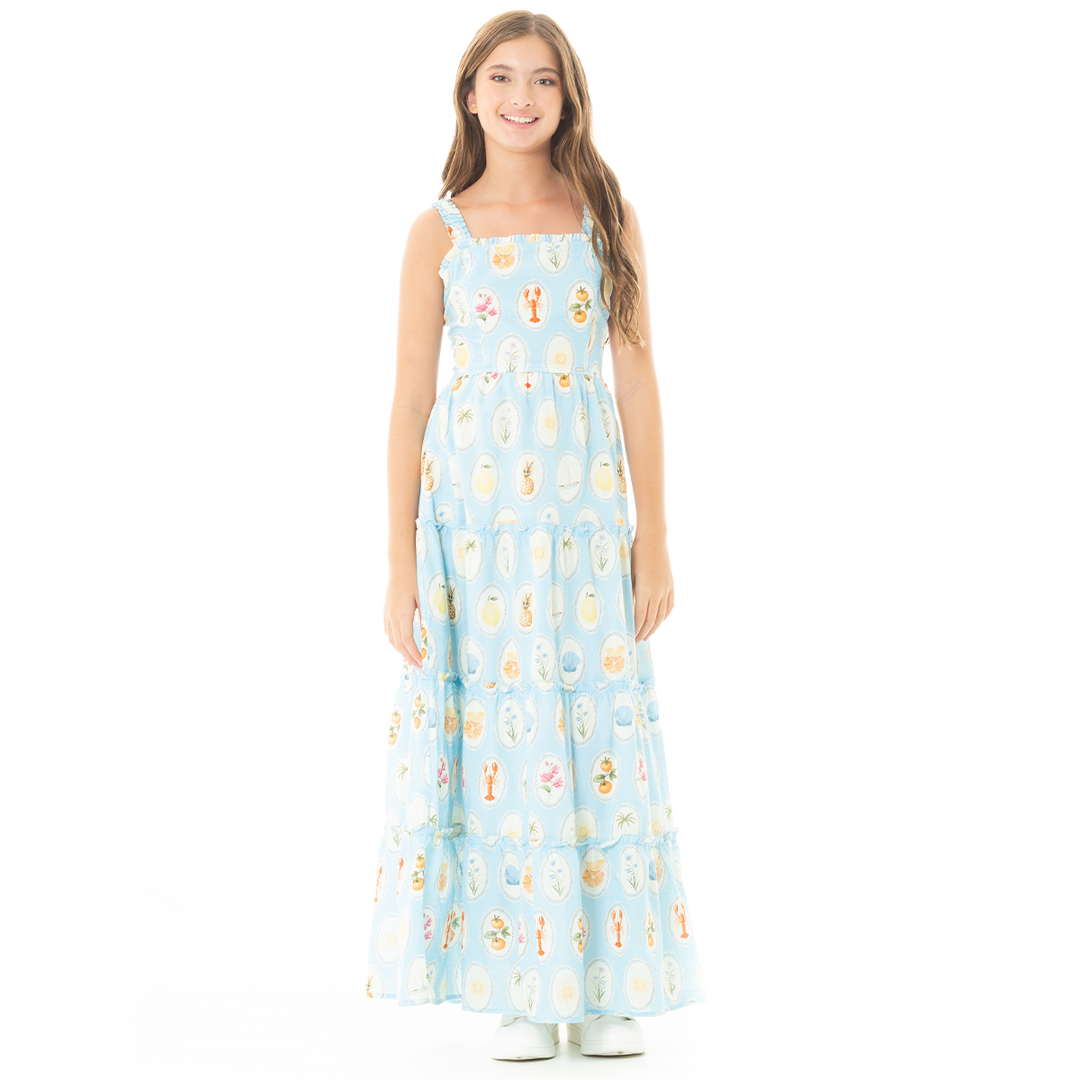 VESTIDO MAXI ESTAMPADO EN ALGODÓN PARA NIÑAS