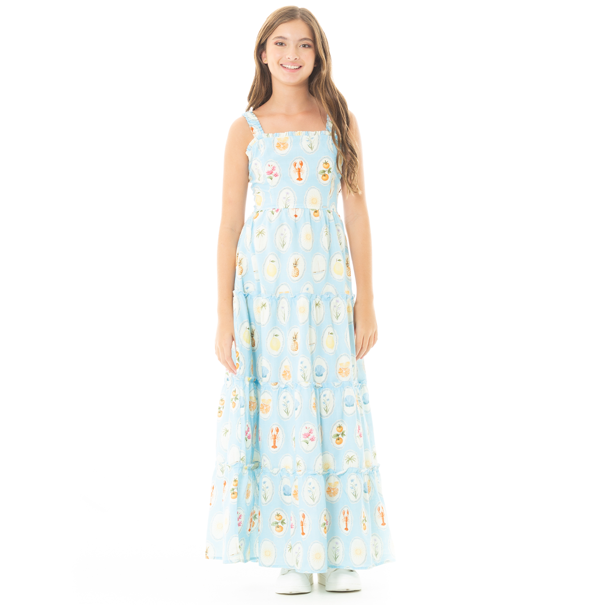 Vestido para niñas maxi con estampado en algodón