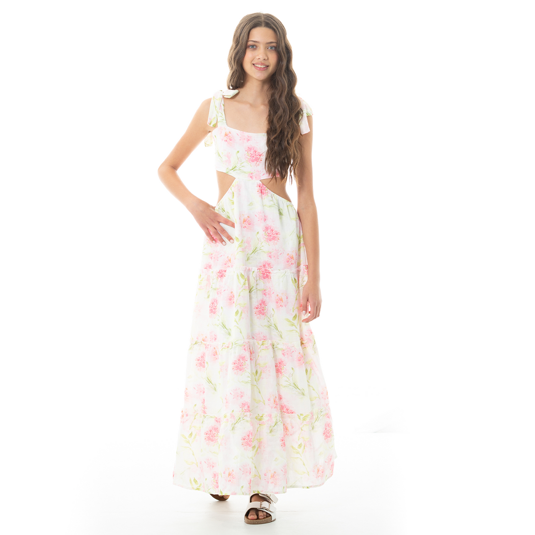 VESTIDO PARA NIÑAS LARGO CON DISEÑO FLORAL