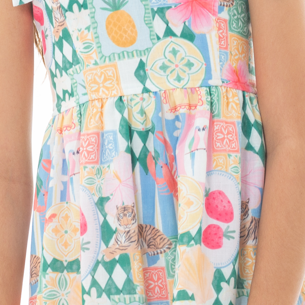 VESTIDO PARA NIÑAS CORTO CON DISEÑO TROPICAL
