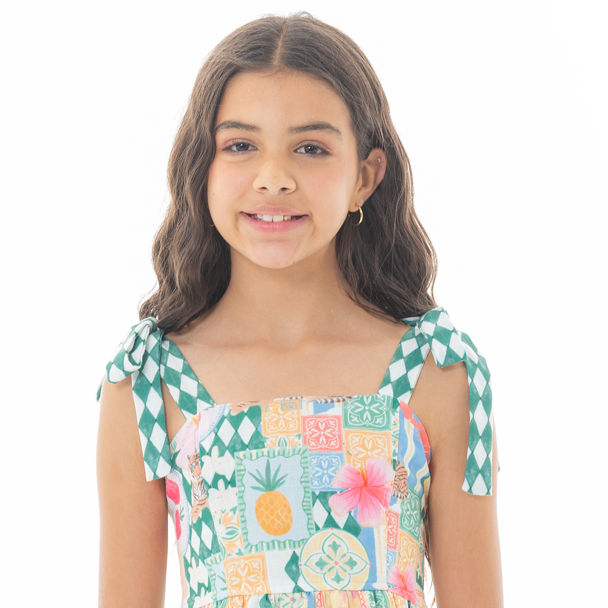 VESTIDO PARA NIÑAS CORTO CON DISEÑO TROPICAL