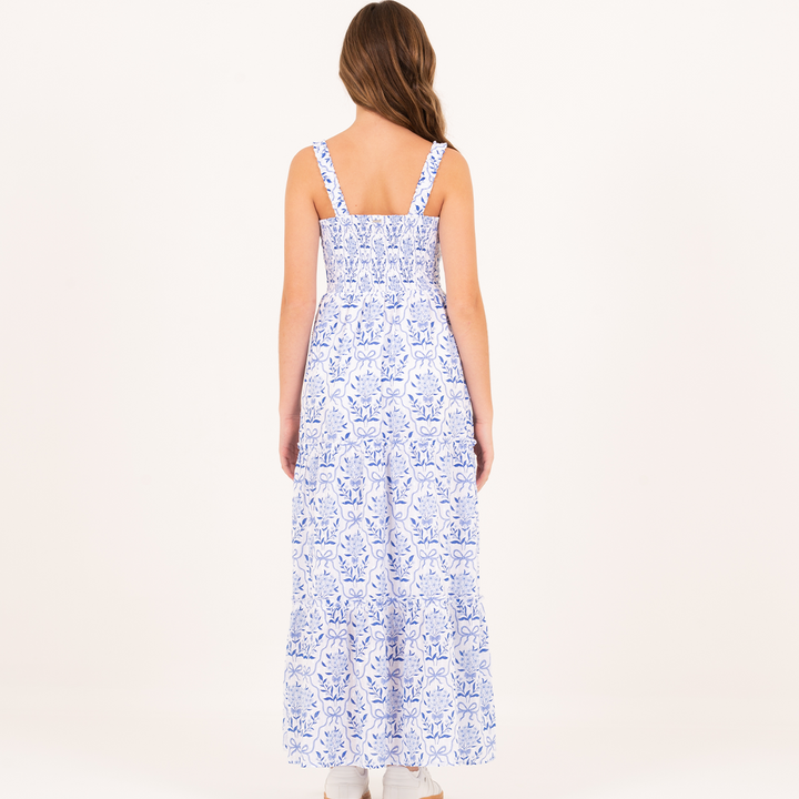 VESTIDO MAXI EN ALGODÓN TEXTURIZADO Y ESTAMPADO PARA NIÑAS