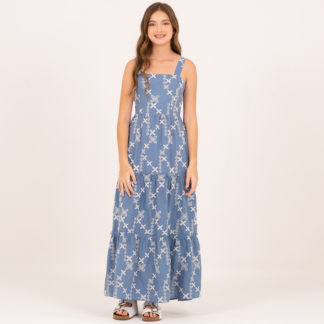 VESTIDO PARA NIÑAS LARGO CON DISEÑO BORDADO