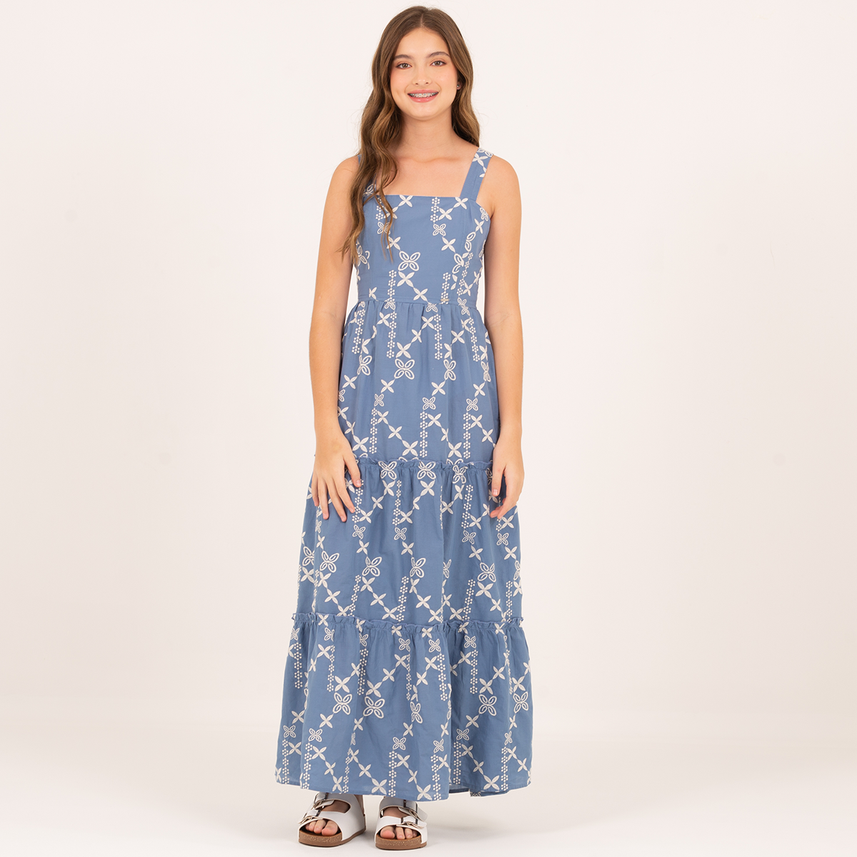 VESTIDO PARA NIÑAS LARGO CON DISEÑO BORDADO