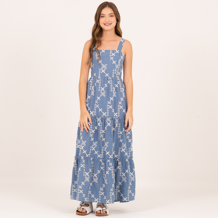 VESTIDO PARA NIÑAS LARGO CON DISEÑO BORDADO