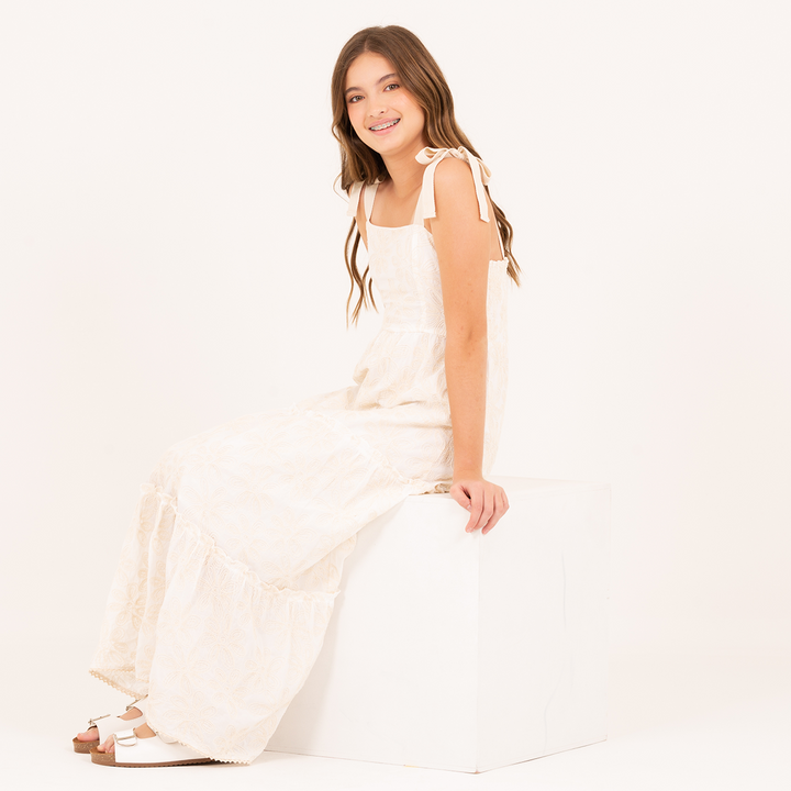 VESTIDO MAXI BORDADO PARA NIÑAS – MARFIL