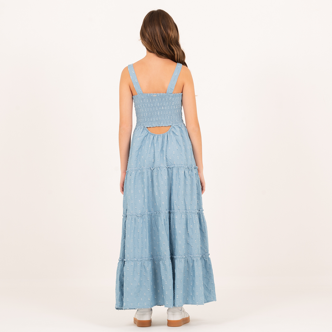 VESTIDO LARGO PARA NIÑA EN ALGODÓN CON EFECTO DENIM