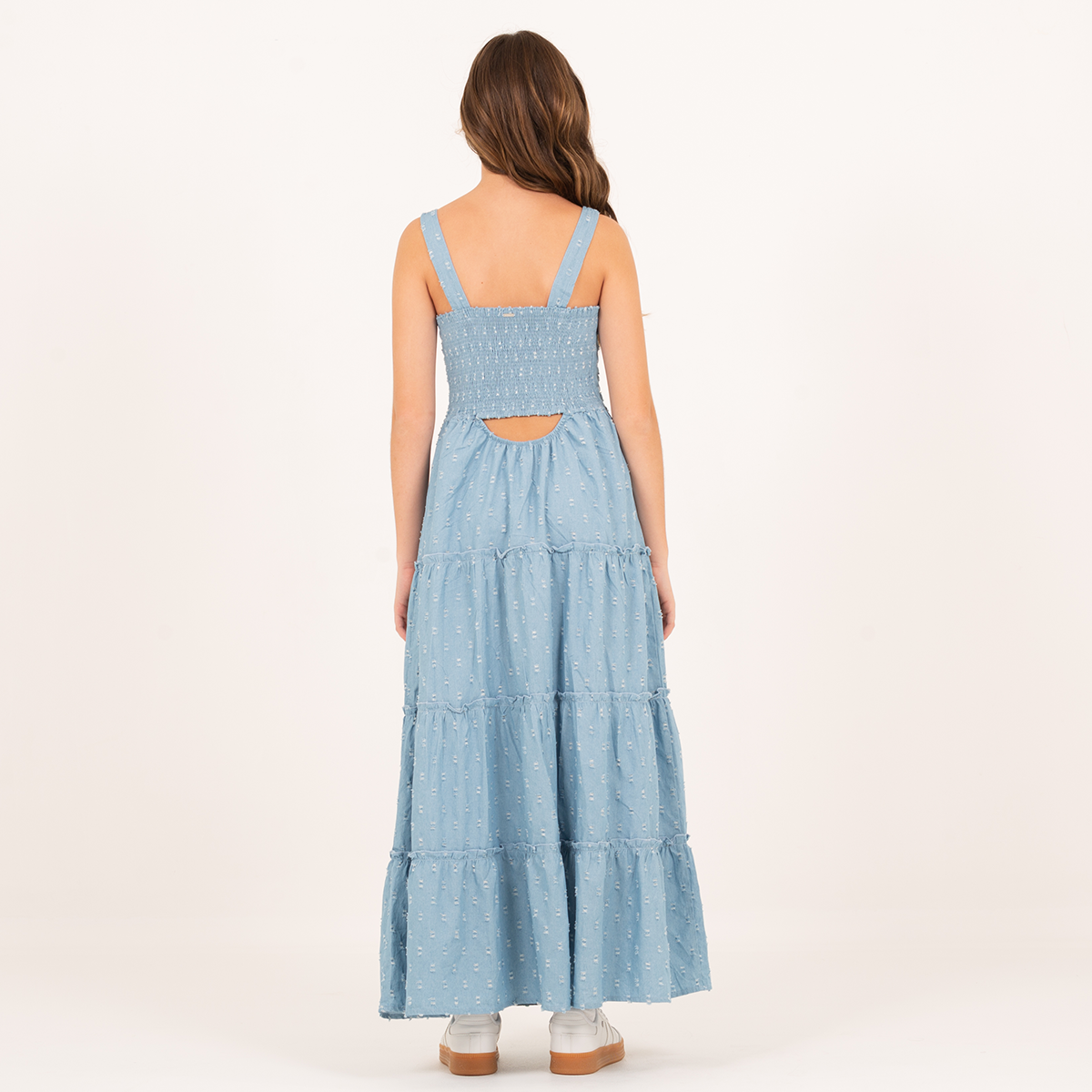 Vestido para niñas largo en algodon con efecto denim