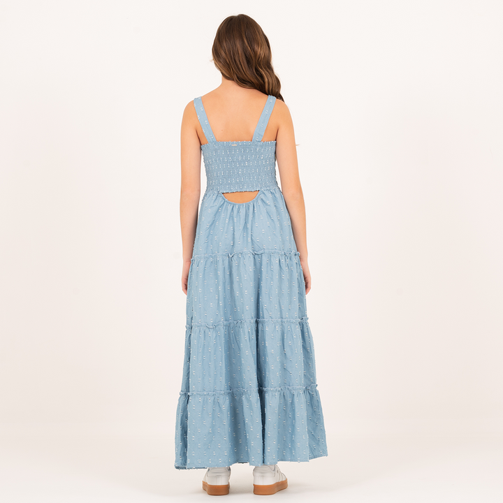 VESTIDO LARGO PARA NIÑA EN ALGODÓN CON EFECTO DENIM