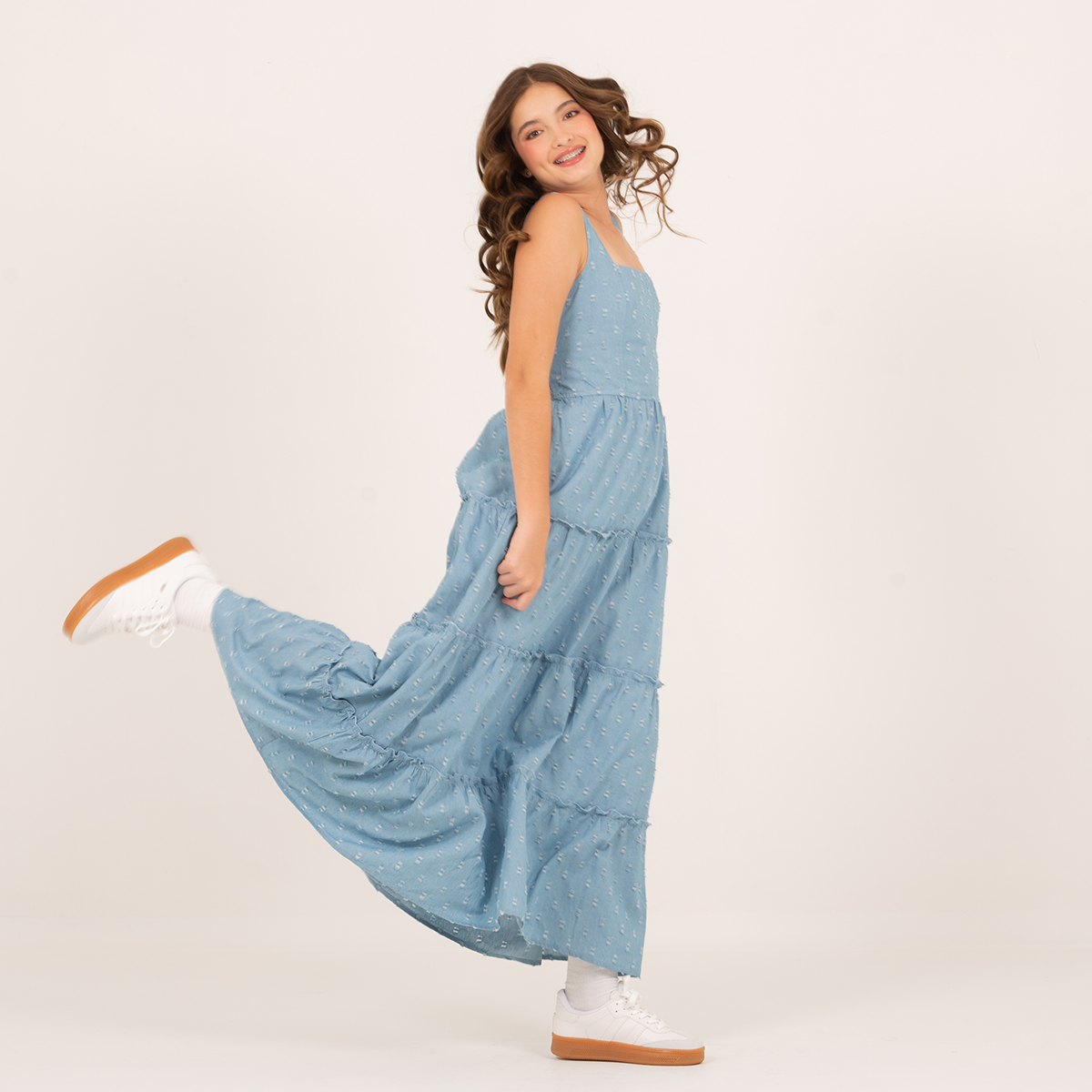 Vestido para niñas largo en algodon con efecto denim