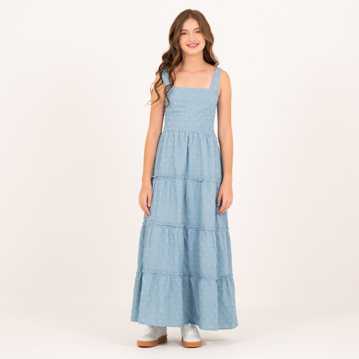 Vestido para niñas largo en algodon con efecto denim