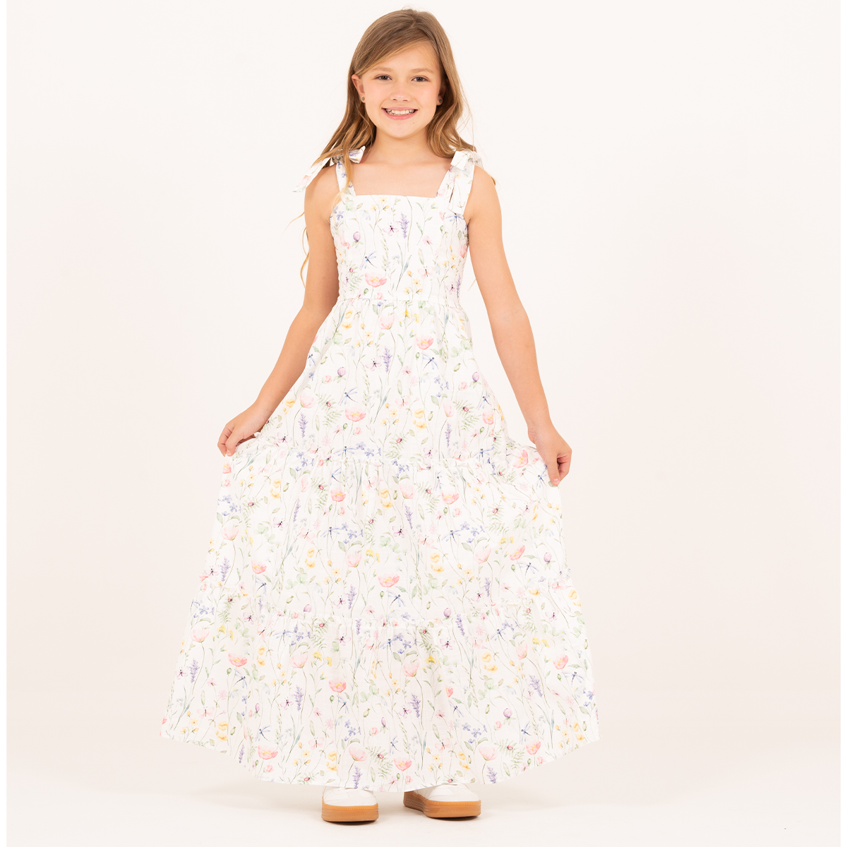 Vestido para niñas largo con diseño florarl