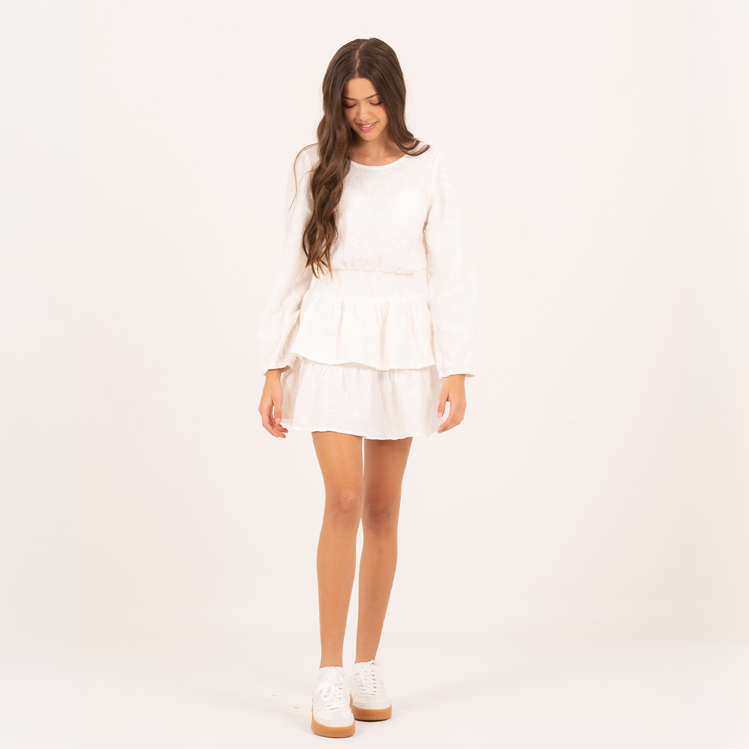 VESTIDO BLANCO PARA NIÑA CON TEXTURA