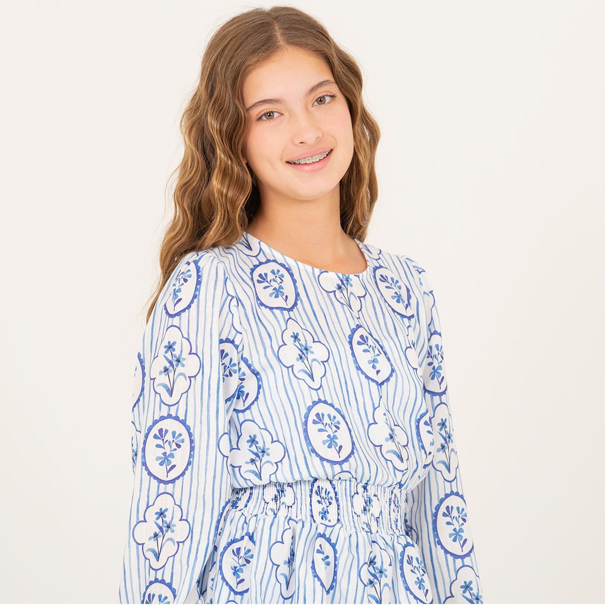 Vestido para niñas con diseño estampado manga larga